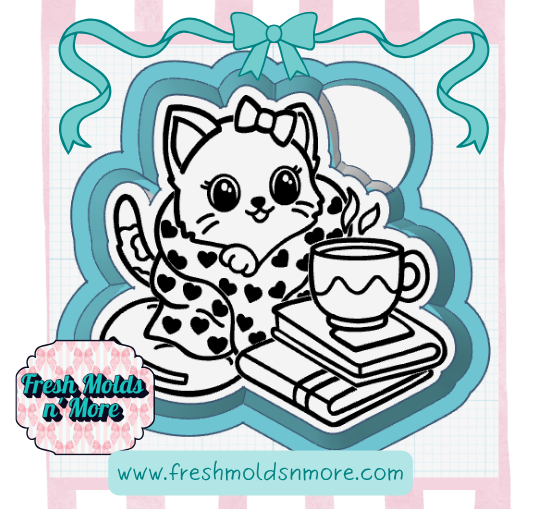 Cozy Cat with Books Freshie Mold