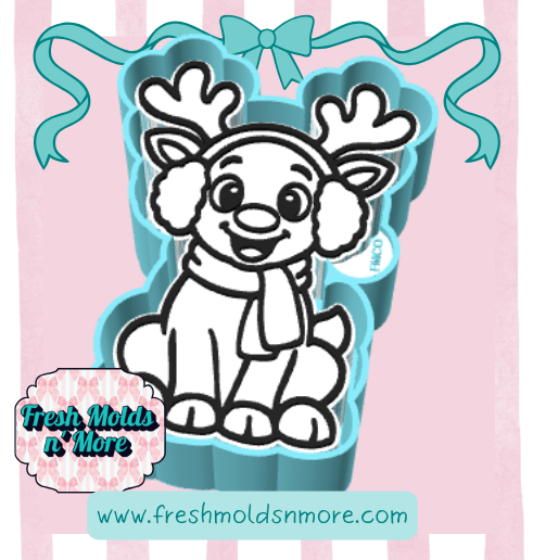 Ear Muff Reindeer Puppy Freshie Mold