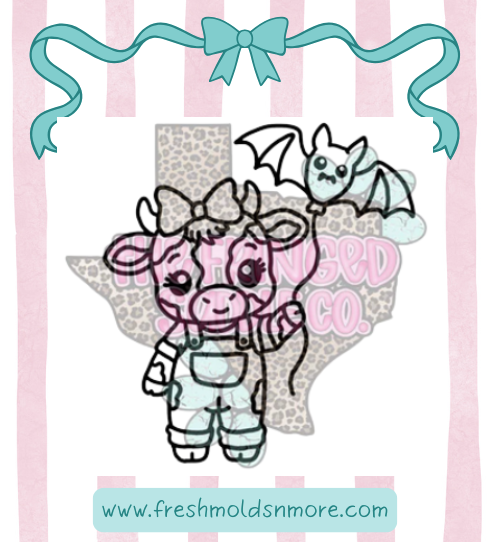 Cutie Cow with Bat Balloon Silicone Mold