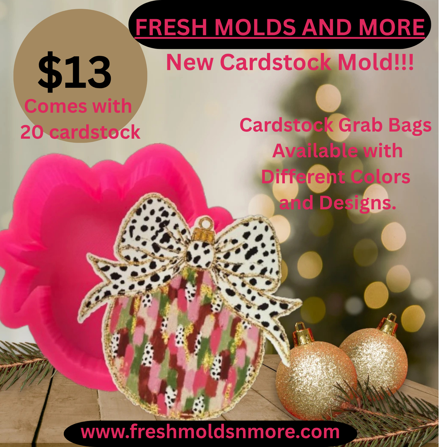 Ornament with Bow Cardstock Silicone Mold